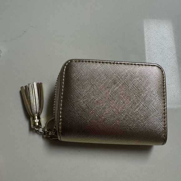 Gold Textured Leather Wallet with Tassel - Picture 1 of 6